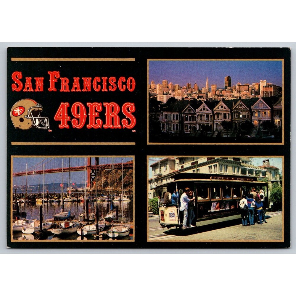 Vintage San francisco 49ers Postcard NFL Golden Gate Painted Ladies Cable Car